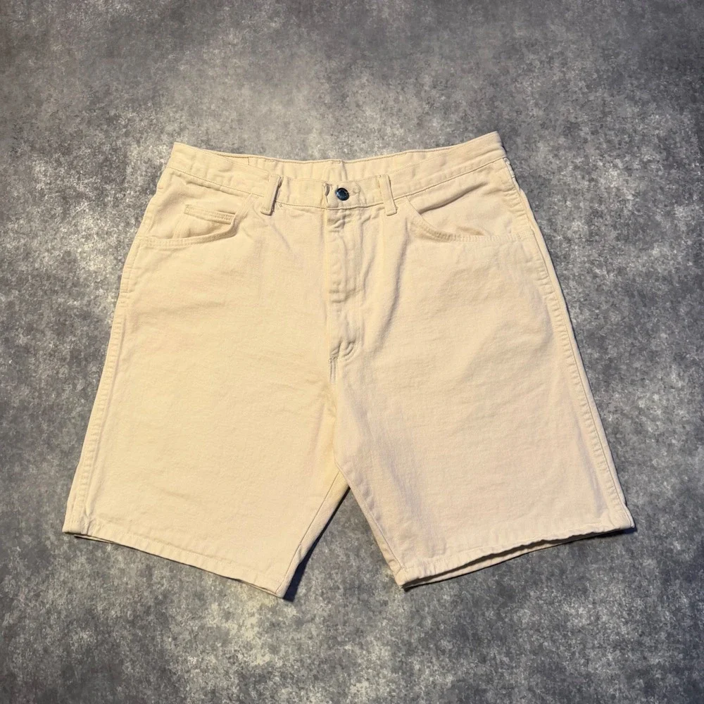 Vintage Wrangler Mens Cream Denim Shorts Size 36 Made in USA Cotton Jorts